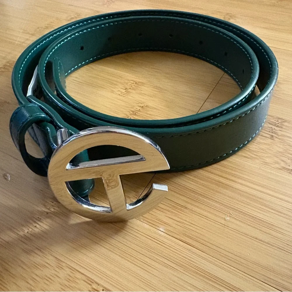 Telfar Forest Green Belt with Silver Logo Buckle - Picture 3 of 8